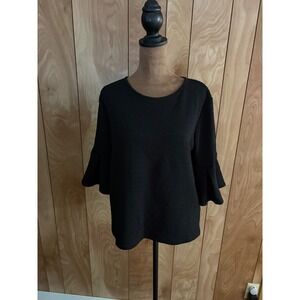 Green Envelope Los Angeles Black Textured Bell Sleeve Blouse Top Medium